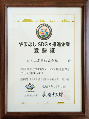 やまなしSDGs推進企業登録証